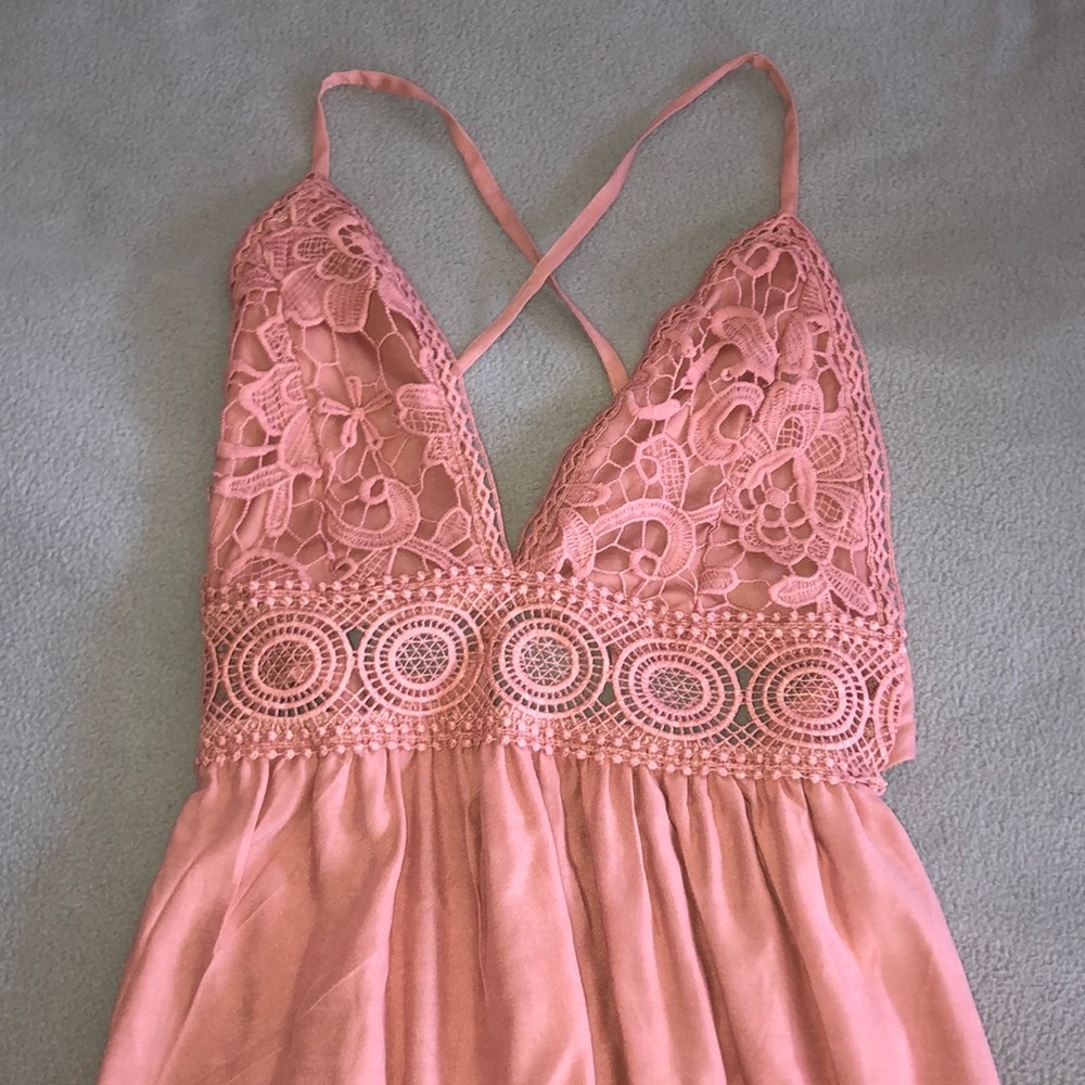Pink Lace Backless Maxi Dress